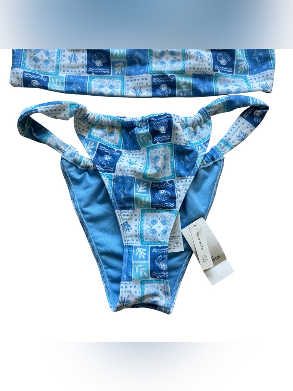 Hollister NWT Blue Coastal Tile Print Halter Bikini Set Top S Bottom M Cheeky - Picture 7 of 13